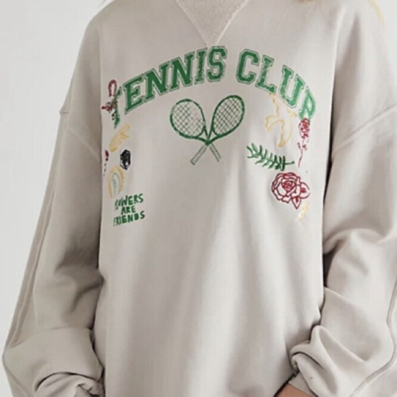 Free People Over and Out Graphic Vintage looking Pullover Tennis Sweatshirt NWOT - Picture 2 of 15